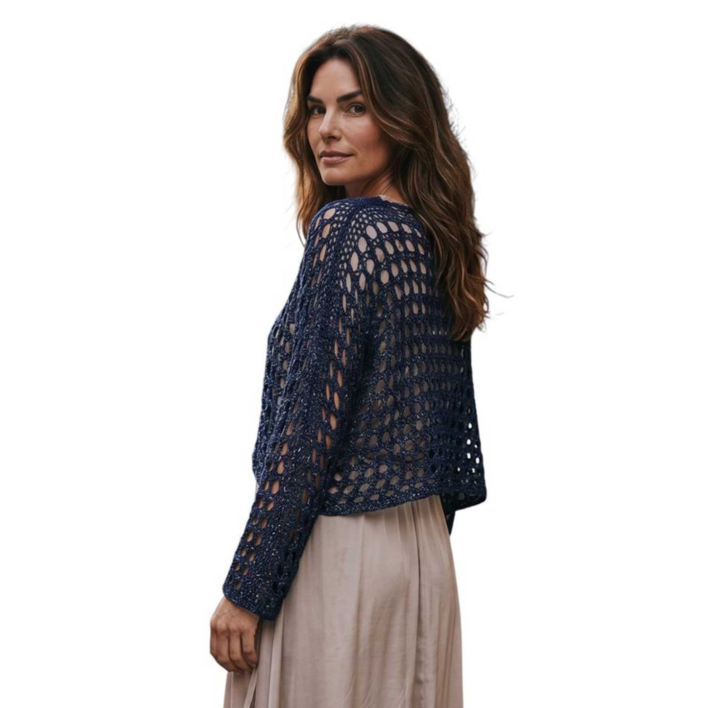 Net Crop Shrug long Sleeves Navy Chiara Toffanin sold at Aqualta 2