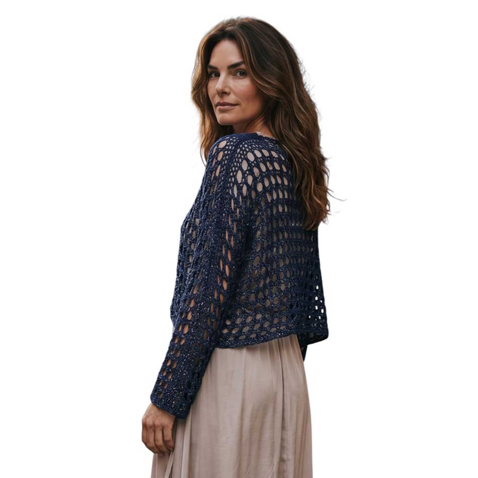 Net Crop Shrug long Sleeves Navy Chiara Toffanin sold at Aqualta 2