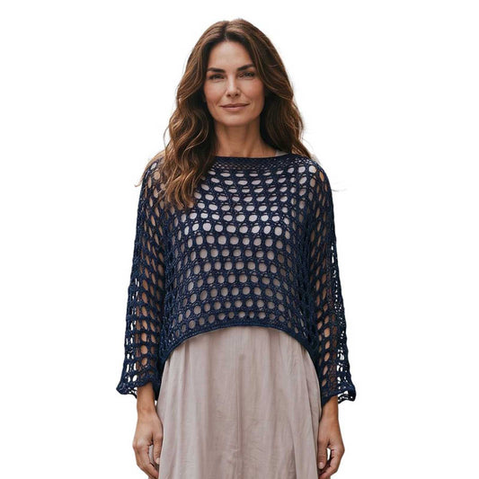 Net Crop Shrug long Sleeves Navy Chiara Toffanin sold at Aqualta