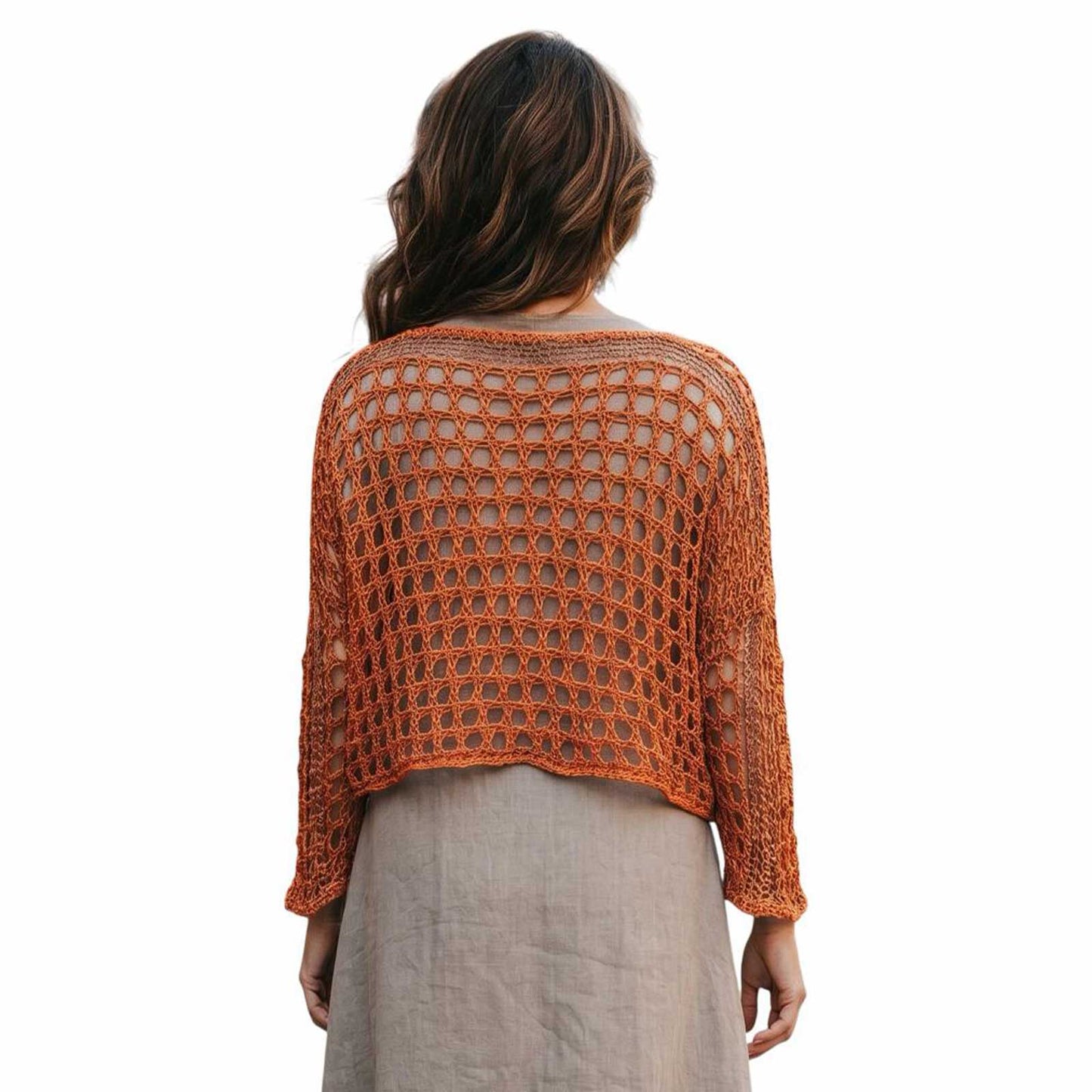 Net Crop Shrug long Sleeves Orange Chiara Toffanin sold at Aqualta 2