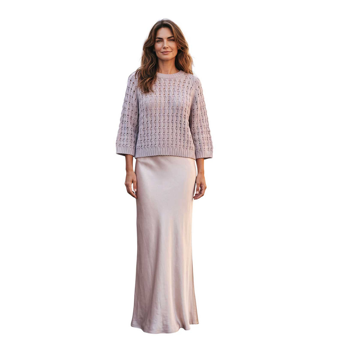 Rocco Ragni oatmeal knit sweater with round neckline and sparkling detail, available at Aqualta.