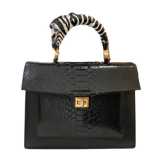 Black Handle Bag Small Zebra Handmade in Italy by Biagini 2