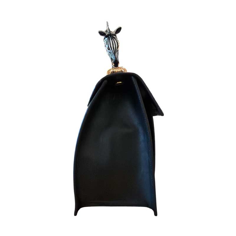 Side Black Handle Bag Small Zebra Handmade in Italy by Biagini