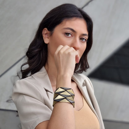 Origami Gold Geometric leather Bracelet ShulliDesign sold at Aqualta 3