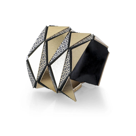 Origami Gold Geometric leather Bracelet ShulliDesign sold at Aqualta