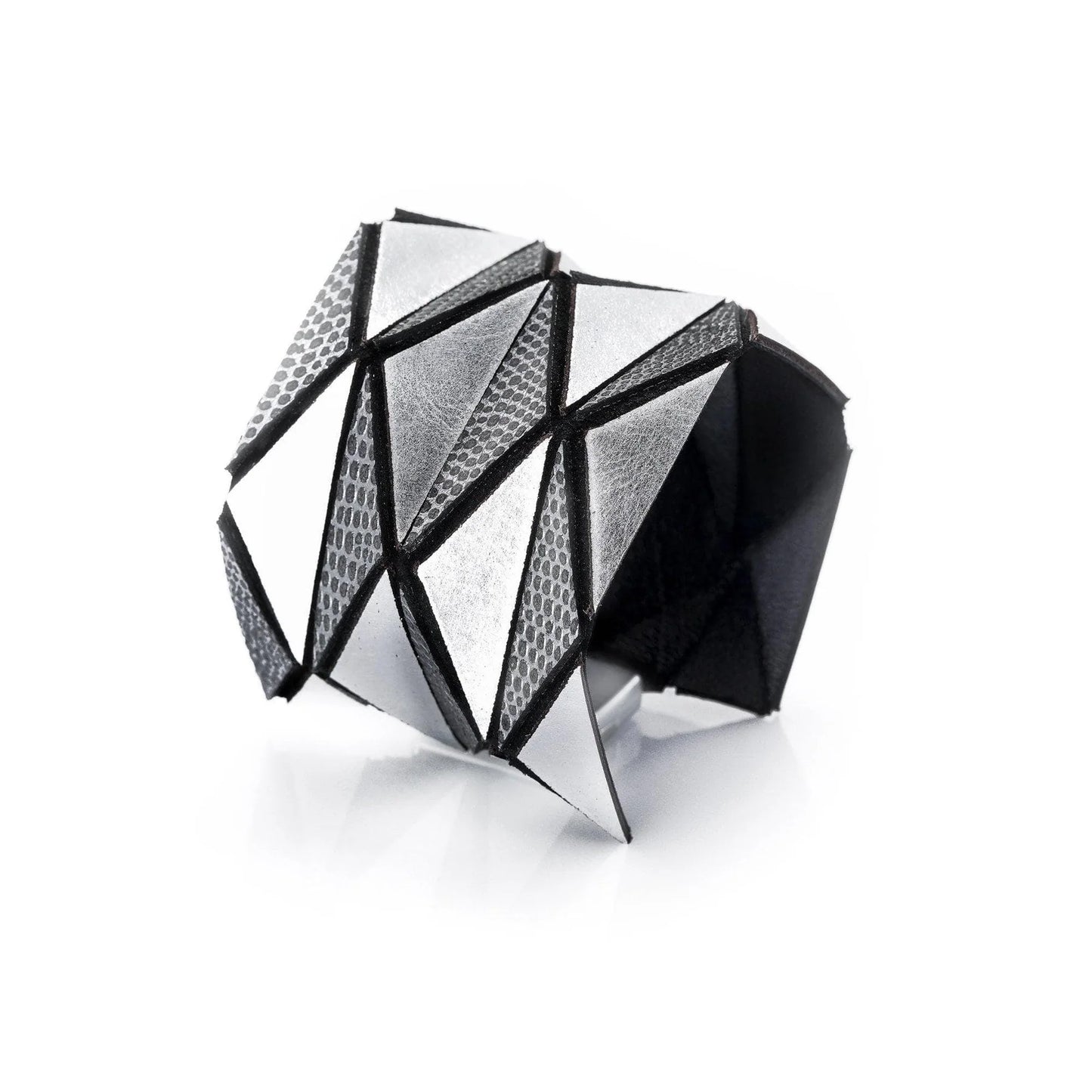 Origami Silver Geometric leather Bracelet Shullidesign sold at Aqualta