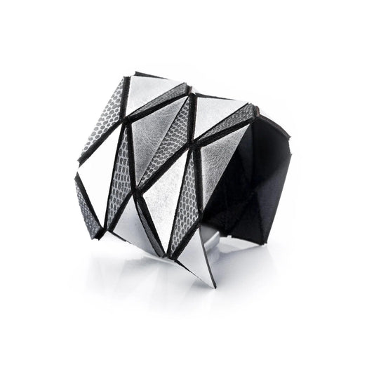Origami Silver Geometric leather Bracelet Shullidesign sold at Aqualta