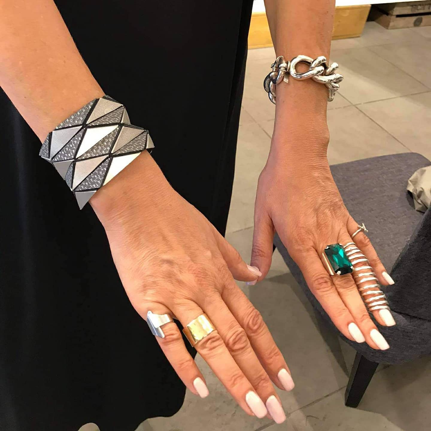 Origami Silver Geometric leather Bracelet Shullidesign sold at Aqualta 2