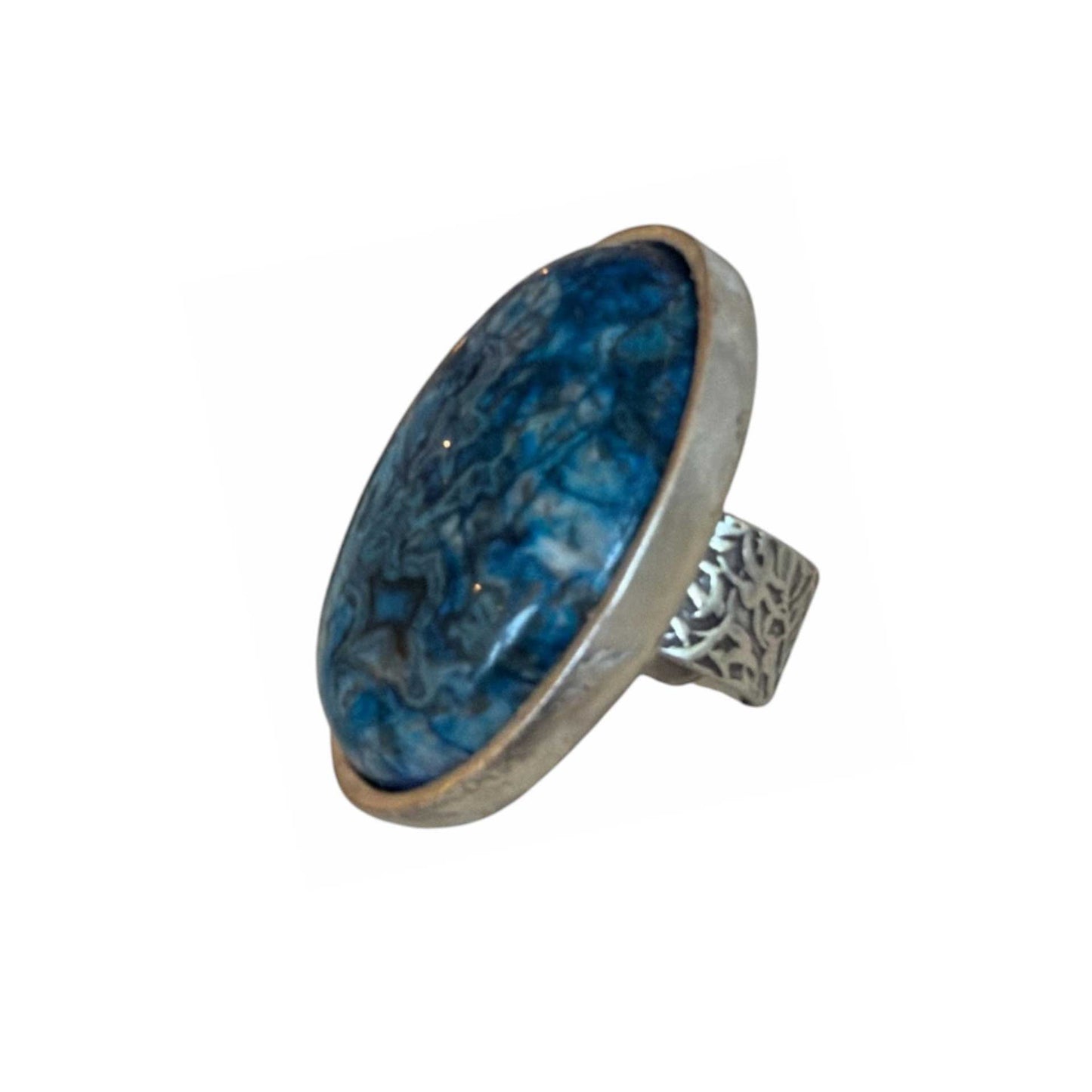 Oval Cabochon Turquoise Ripple Jasper on Silver Ring Peggy Goodman Sold at Aqualta 3
