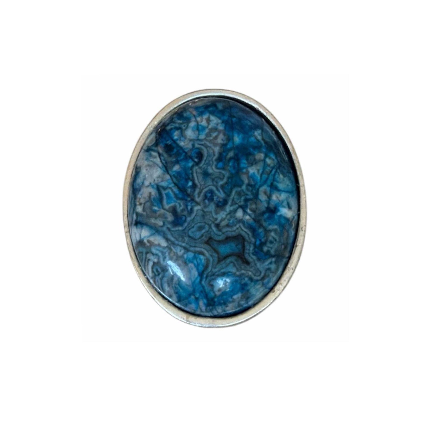 Oval Cabochon Turquoise Ripple Jasper on Silver Ring Peggy Goodman Sold at Aqualta 2