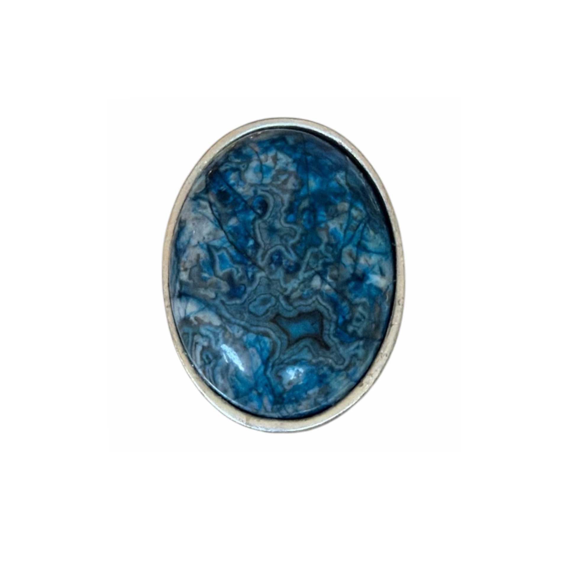 Oval Cabochon Turquoise Ripple Jasper on Silver Ring Peggy Goodman Sold at Aqualta 2