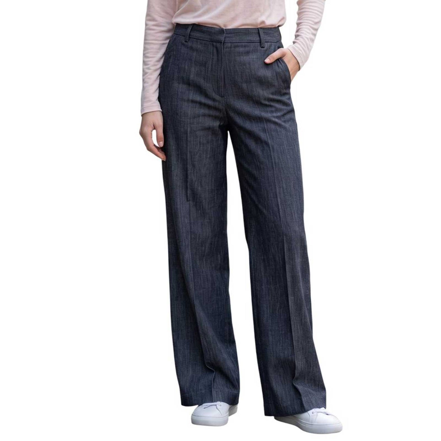 GoodMatch Navy straight-leg palazzo trousers with mid-high waist – Aqualta