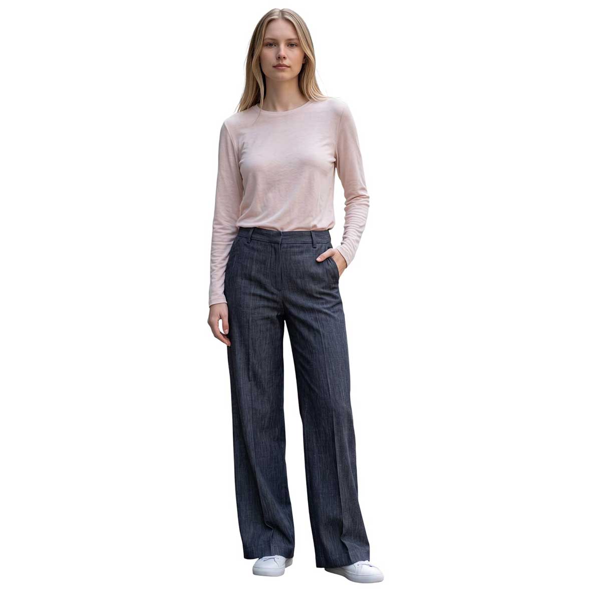 GoodMatch Navy palazzo trousers with classic straight-leg design – Aqualta