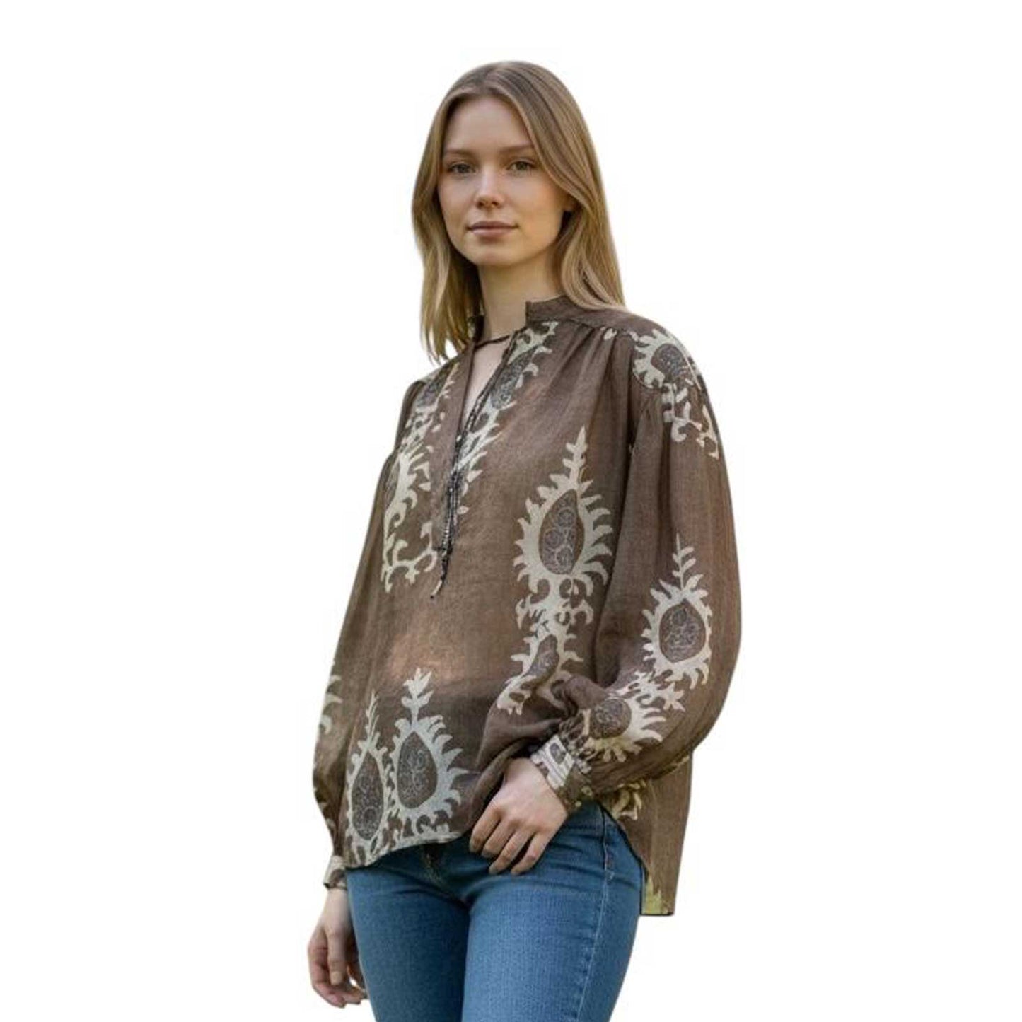 Pattern Shirt Mandarin cut collar Deluxe Sold at Aqualta