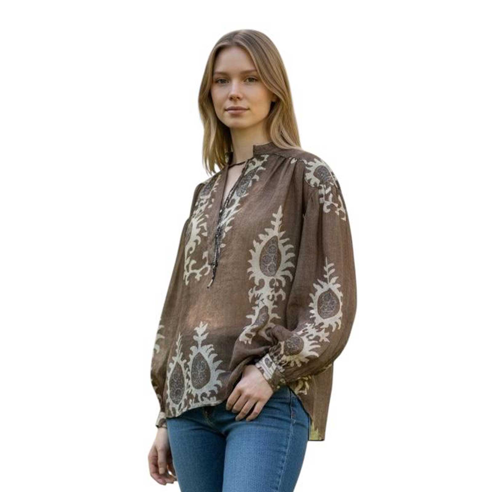 Pattern Shirt Mandarin cut collar Deluxe Sold at Aqualta