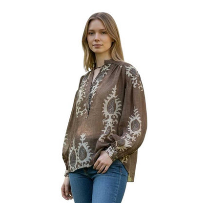 Pattern Shirt Mandarin cut collar Deluxe Sold at Aqualta