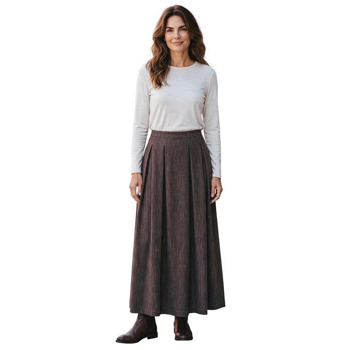 Brown Pleated Maxi Skirt in High-Quality Fabric – GoodMatch at Aqualta