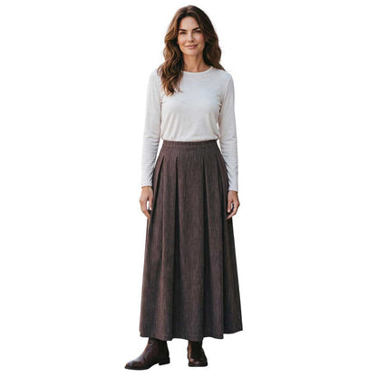 Brown Pleated Maxi Skirt in High-Quality Fabric – GoodMatch at Aqualta