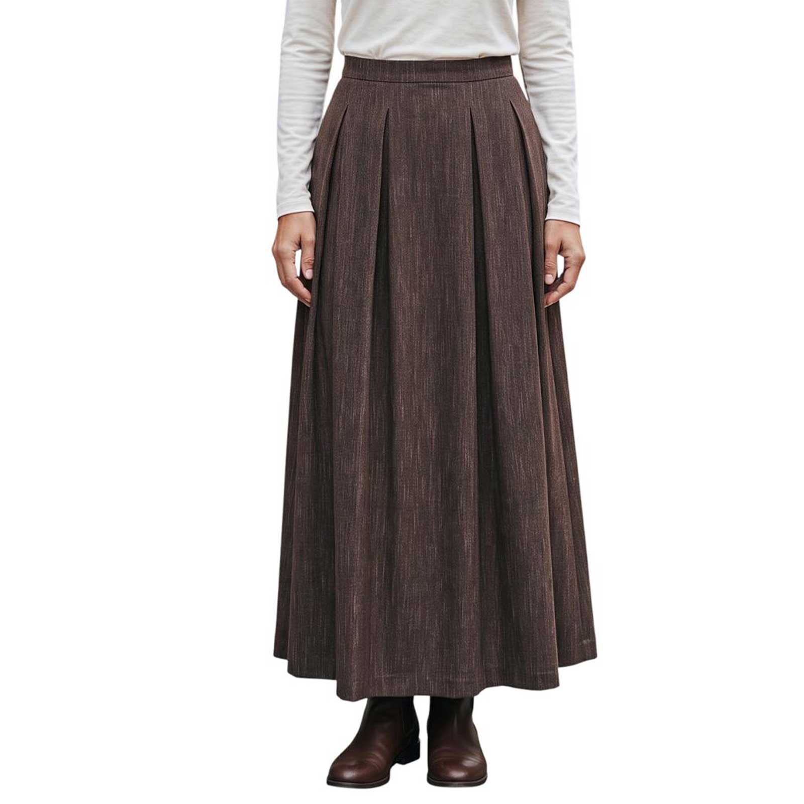 GoodMatch Brown Pleated Maxi Skirt – Made in Italy – Aqualta