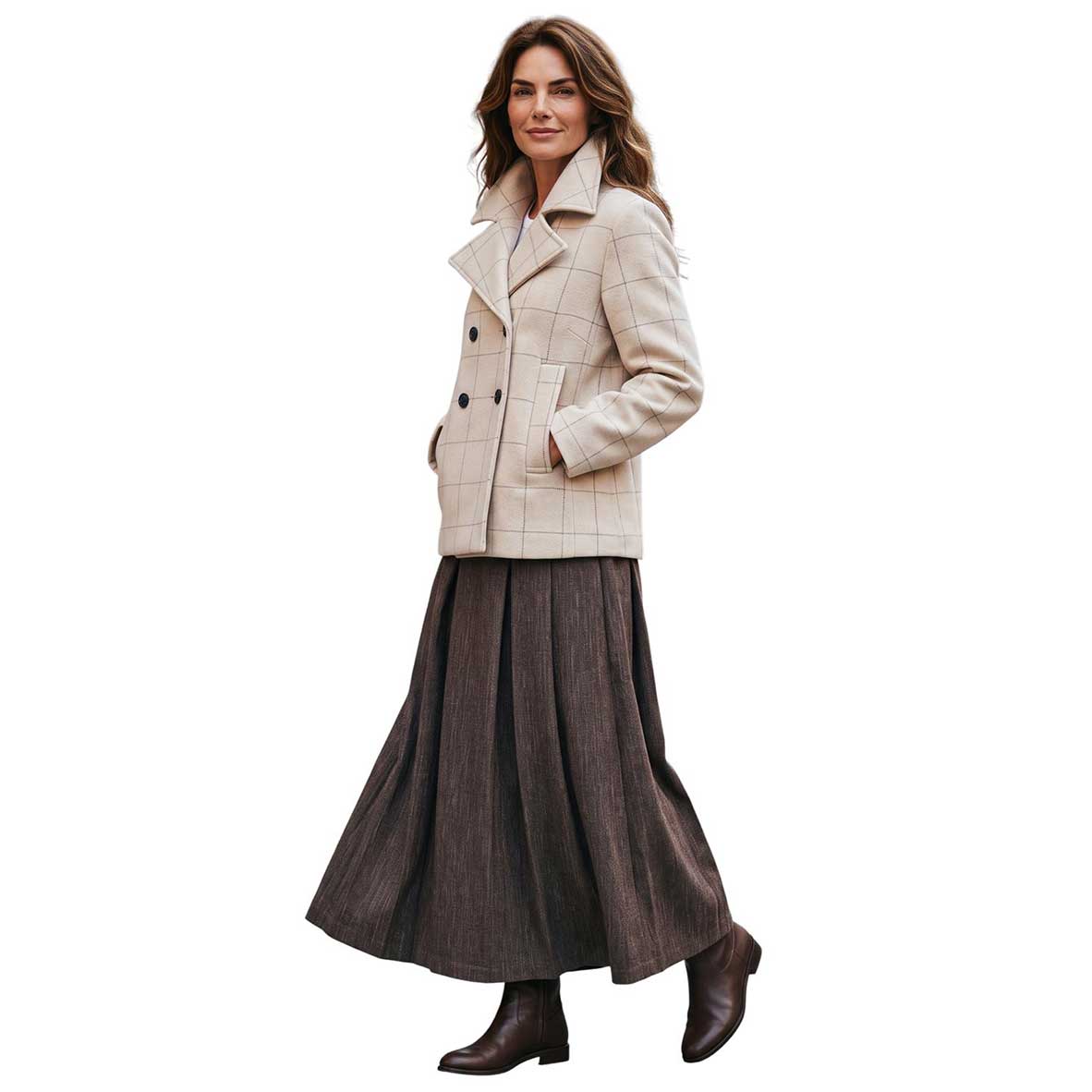 Women’s Brown Pleated Long Skirt Made in Italy – GoodMatch at Aqualta