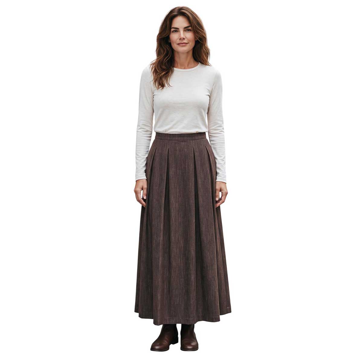 GoodMatch Brown Maxi Skirt with Elegant Pleated Design – Aqualta