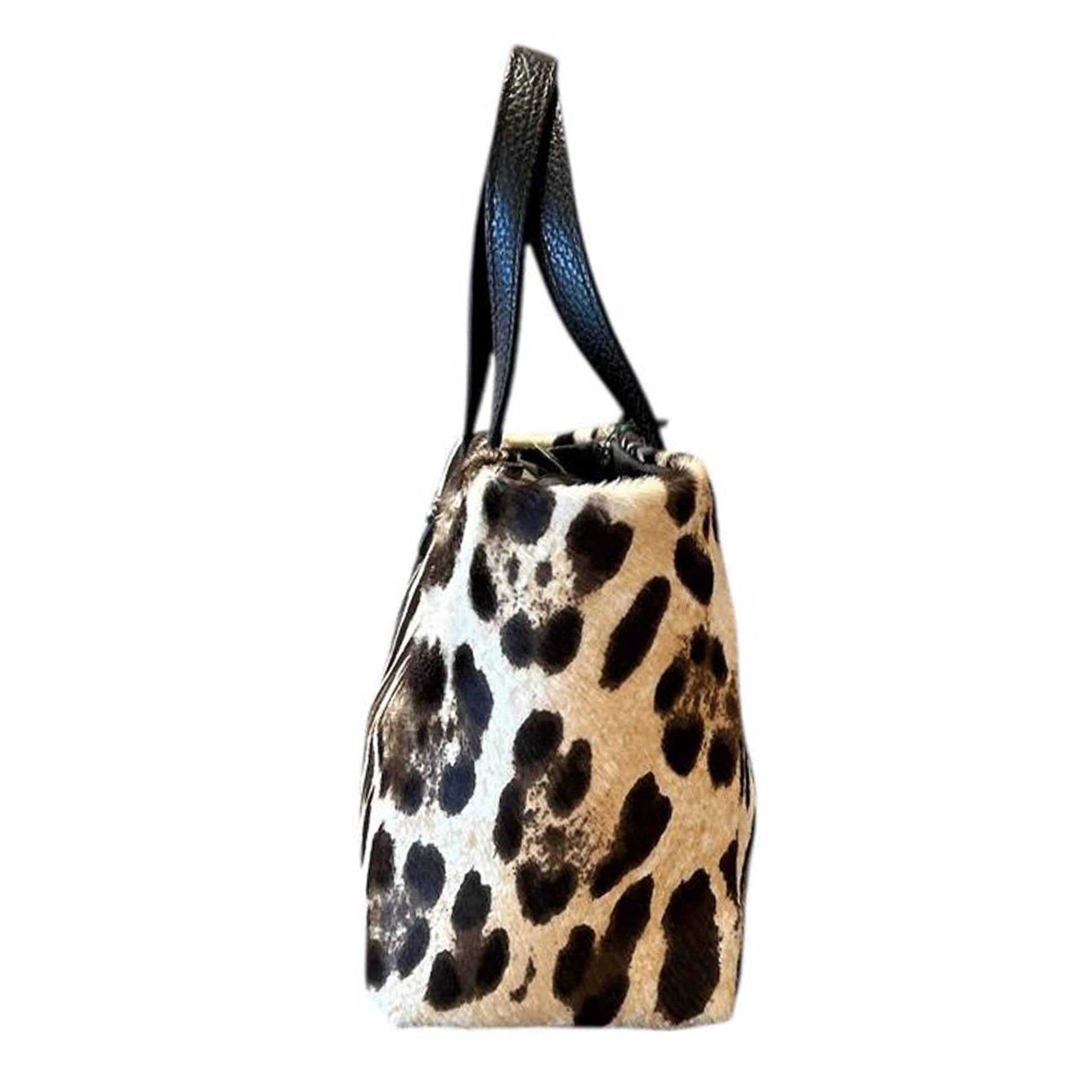 Pony hair small Satchel Cream Leopard print - AQUALTA
