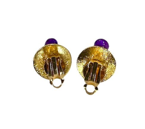 Purple Earrings with clip Amethyst & Peridot At Aqualta