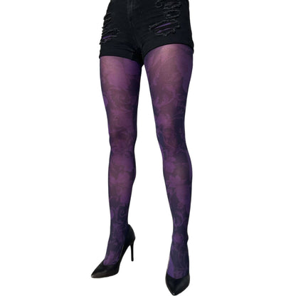 Purple Floral Patterned Printed Tights For Women Malka Chic sold at Aqualta