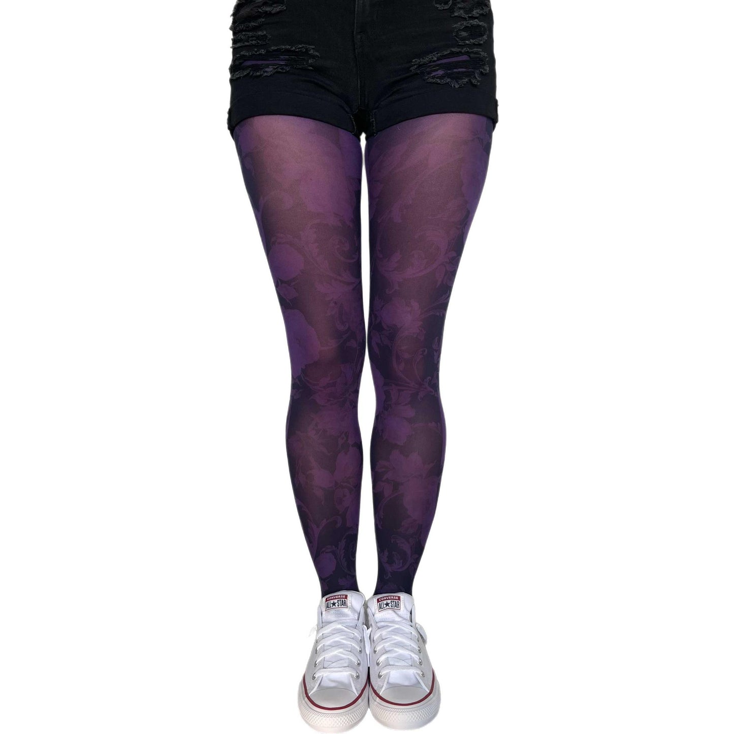Purple Floral Patterned Printed Tights For Women Malka Chic sold at Aqualta 2
