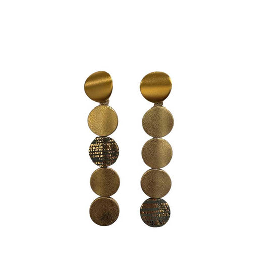 Raindrop Long Gold dangle leather Earrings Shullidesign sold at Aqualta