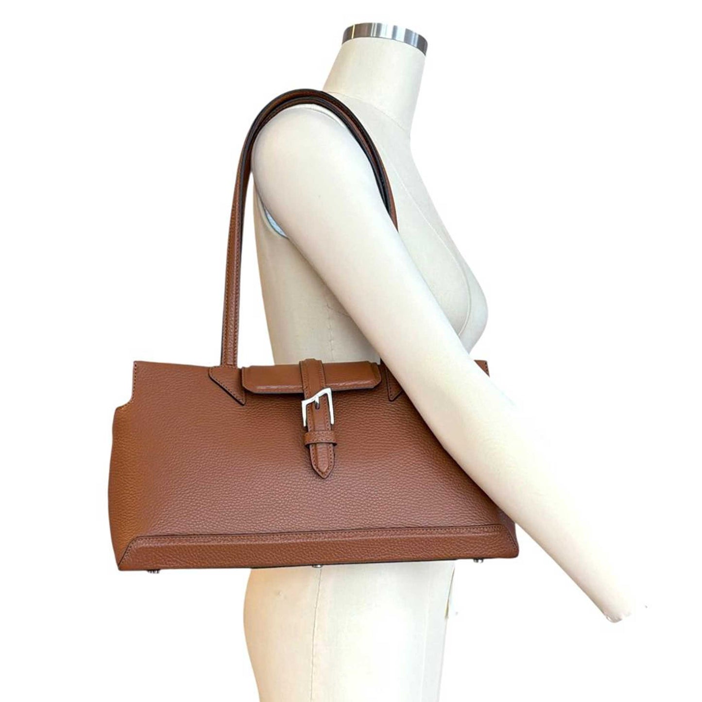 Rectangular leather Satchel Bag Cognac Biagini sold at Aqualta 3