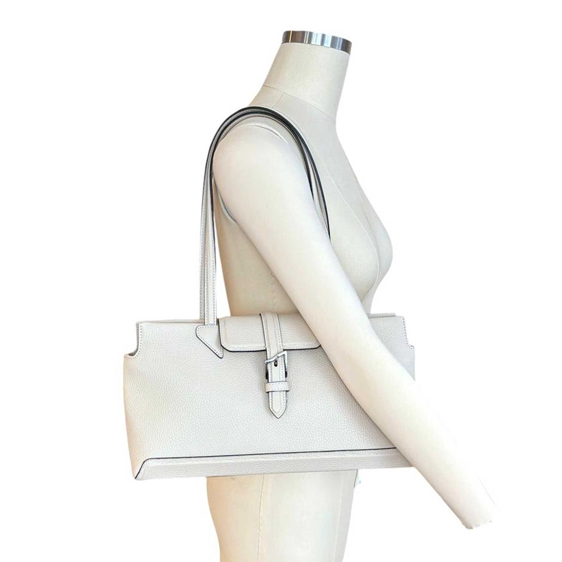 Rectangular leather Satchel Bag Cream White Biagini sold at Aqualta 3