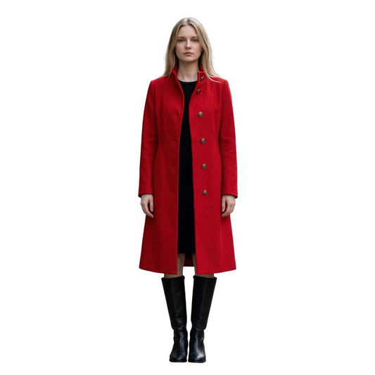 Woman wearing a Red Coat Cashmere Blend Sand sold at Aqualta