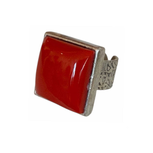 Red Coral Square Cabochon & Silver Peggy Goodman sold at Aqualta 5
