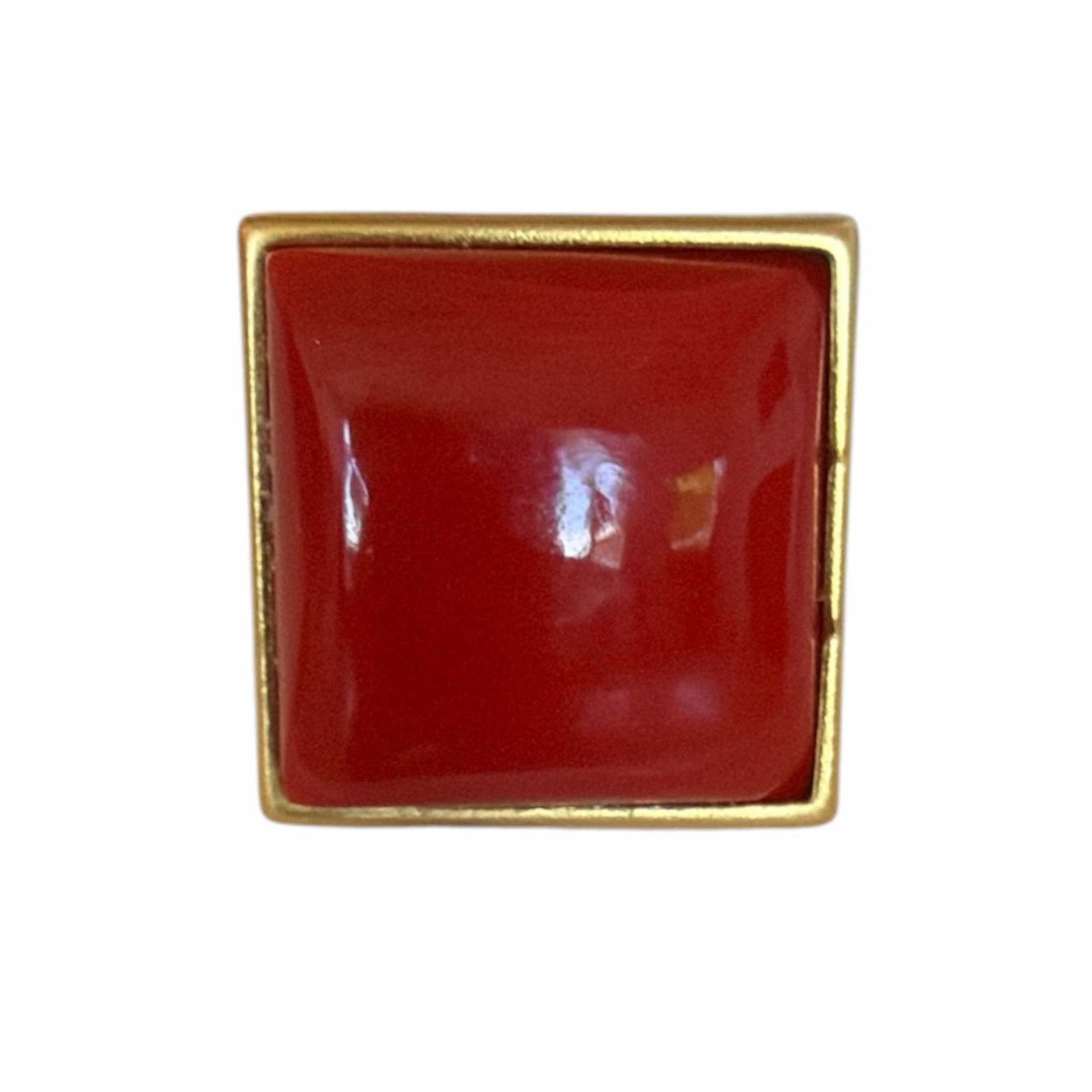 Red Coral Square Cabochon & gold Peggy Goodman sold at Aqualta 2