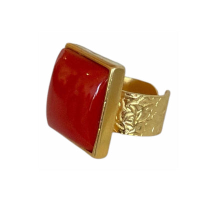 Red Coral Square Cabochon & gold Peggy Goodman sold at Aqualta 4