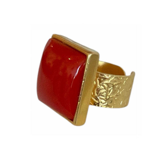Red Coral Square Cabochon & gold Peggy Goodman sold at Aqualta 4