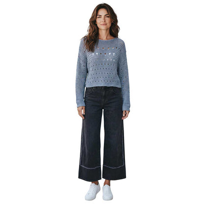 women wearing a Relax Black used Tris Denim Shaft Jean sold at Aqualta