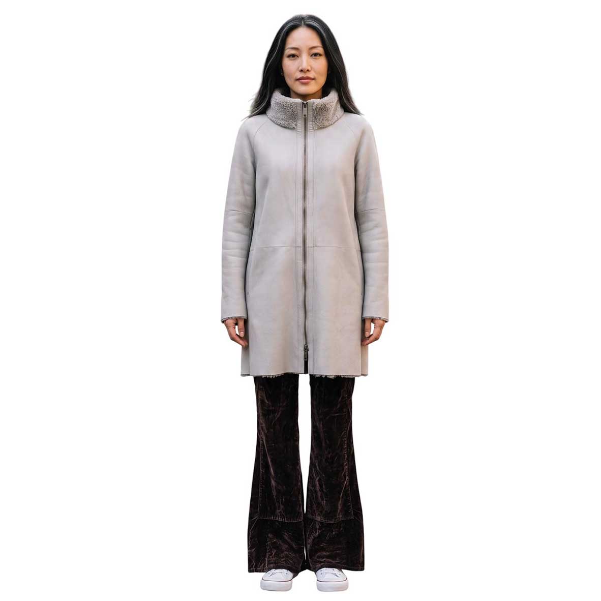 Women's Suprema luxury Merinos fur coat in light gray available at Aqualta