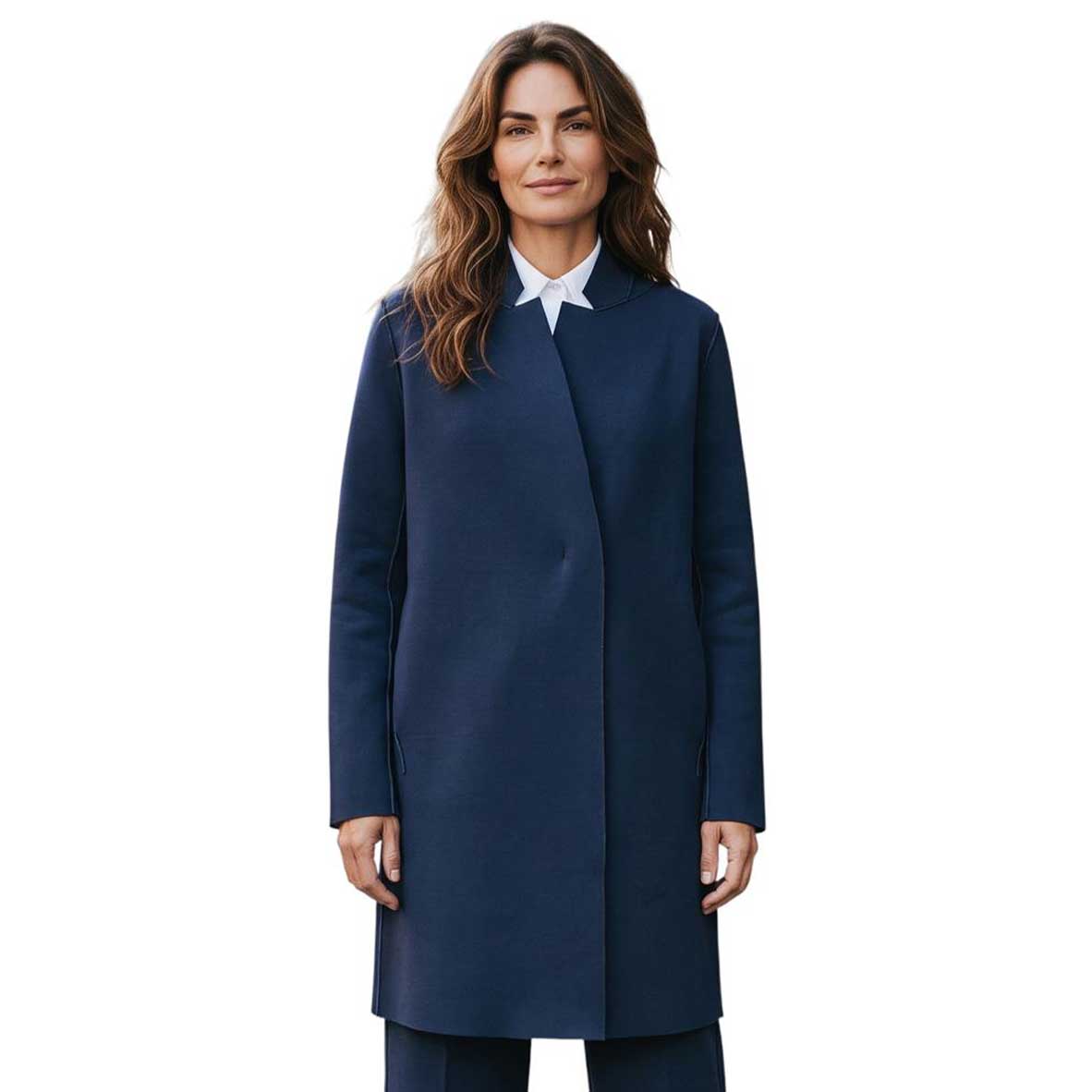 Goodmatch blue Pied de Poule reversible knee length coat for women at Aqualta