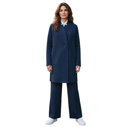 Elegant blue reversible Pied de Poule knee length women’s coat by Goodmatch at Aqualta