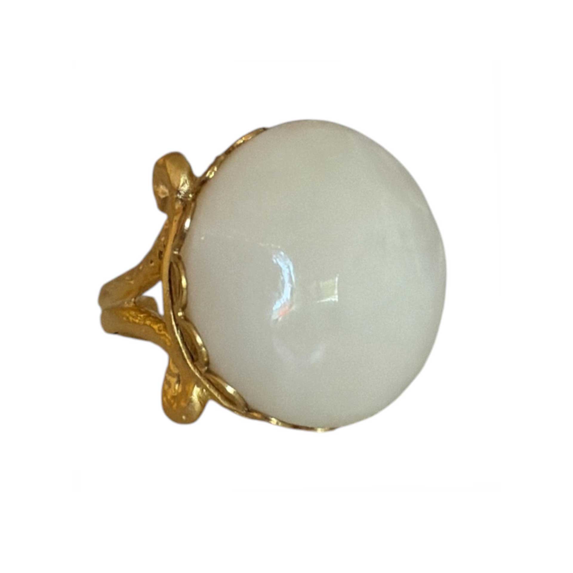 Round Milk Worry Cabochon on Gold Ring Peggy Goodman sold at Aqualta