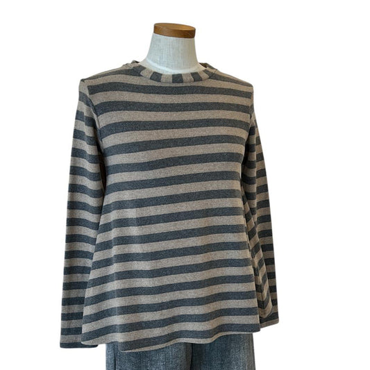 Round Neck Sweater large Stripes Gray Cream Neirami for women sold at Aqualta