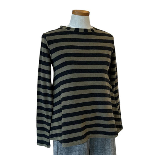 Round Neck Sweater large Stripes Olive & Black Neirami for women sold at Aqualta