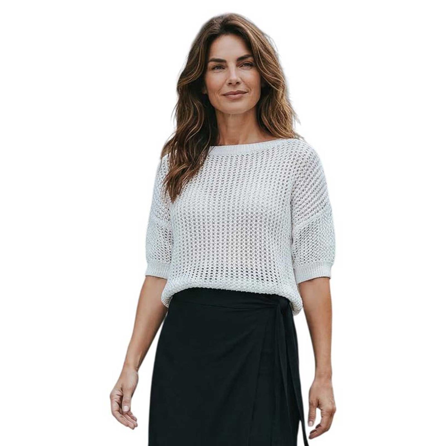 Round Neck with Short Sleeves Lame' Knit Top Rocco Ragni sold at Aqualta 5