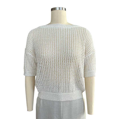 Round Neck with Short Sleeves Lame' Knit Top Rocco Ragni sold at Aqualta