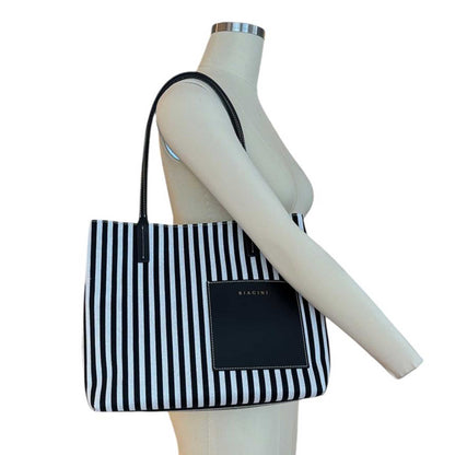 Shopper Riviera Stripes Cream Black Biagini sold at Aqualta 2