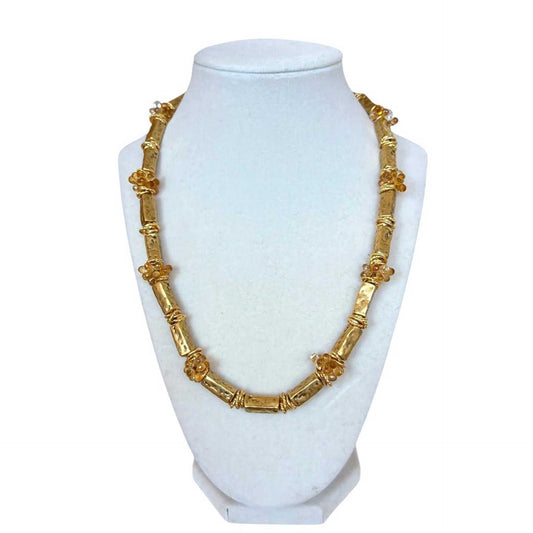 Short Necklace Gold Plated Bar with petit Citrine Pars sold at Aqualta