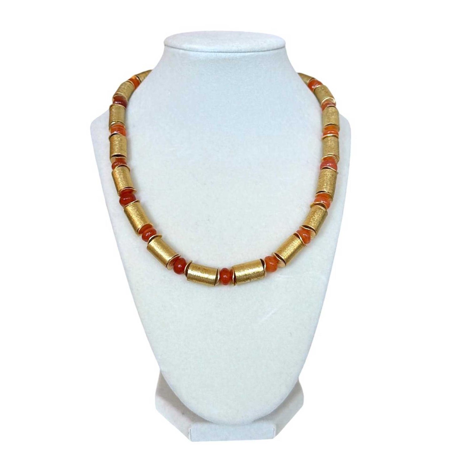Short Necklace Gold Plated with Segments & Carnelians Pars sold at Aqualta