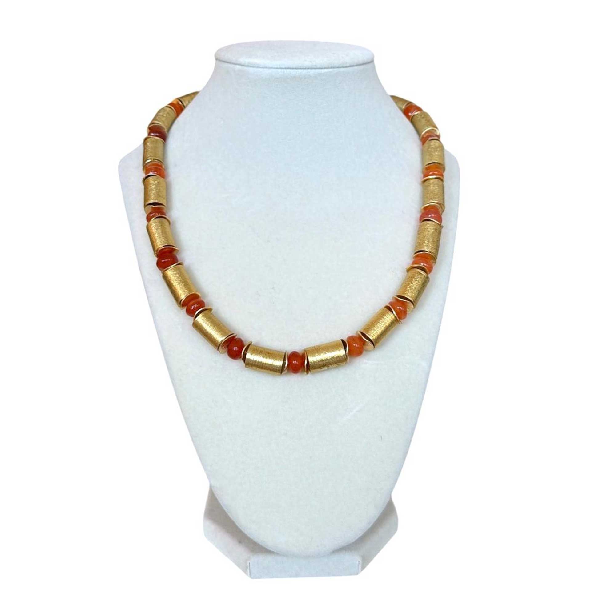 Short Necklace Gold Plated with Segments & Carnelians Pars sold at Aqualta